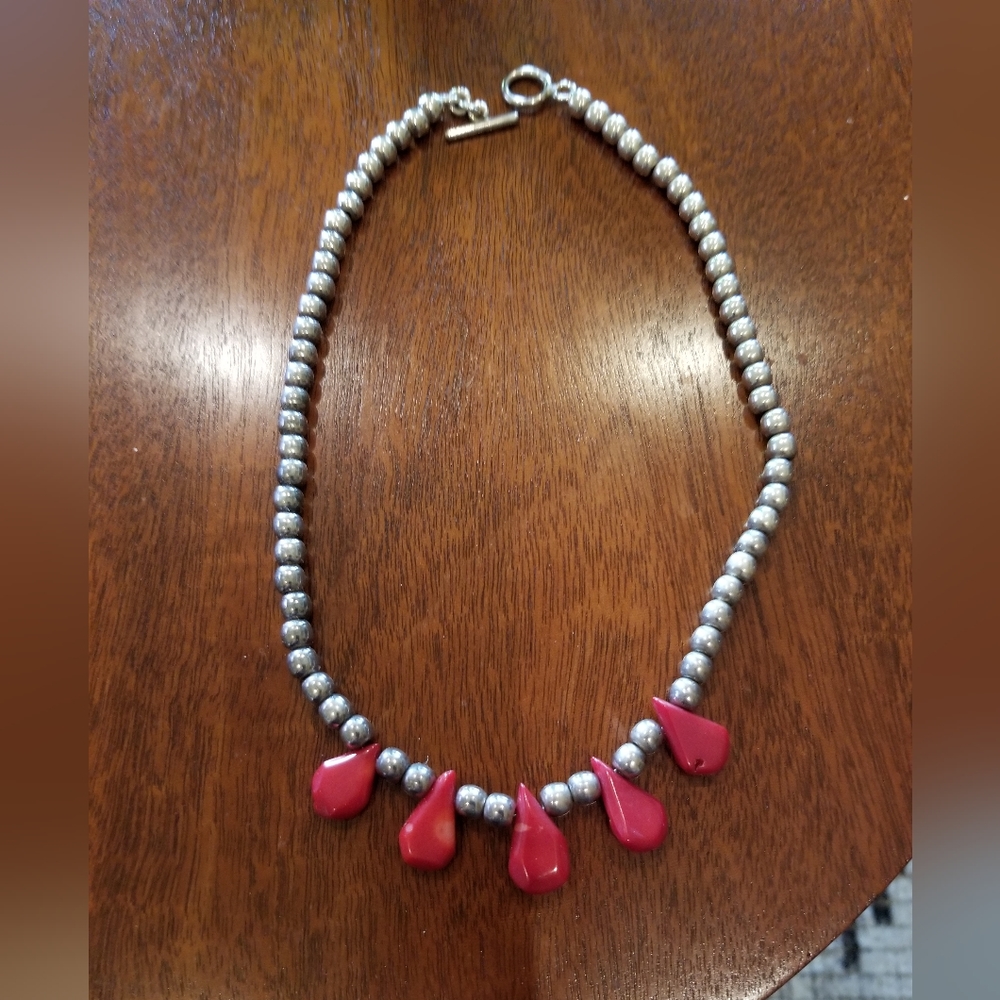 Sterling bead, red stone necklace